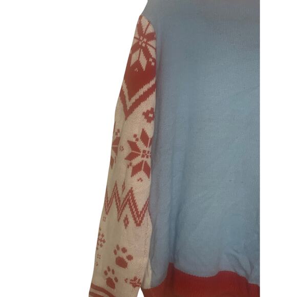 No Boundaries Ugly Christmas Cat! Sweater 3XL Womens Aqua Red Up to Snow Good - Picture 10 of 10